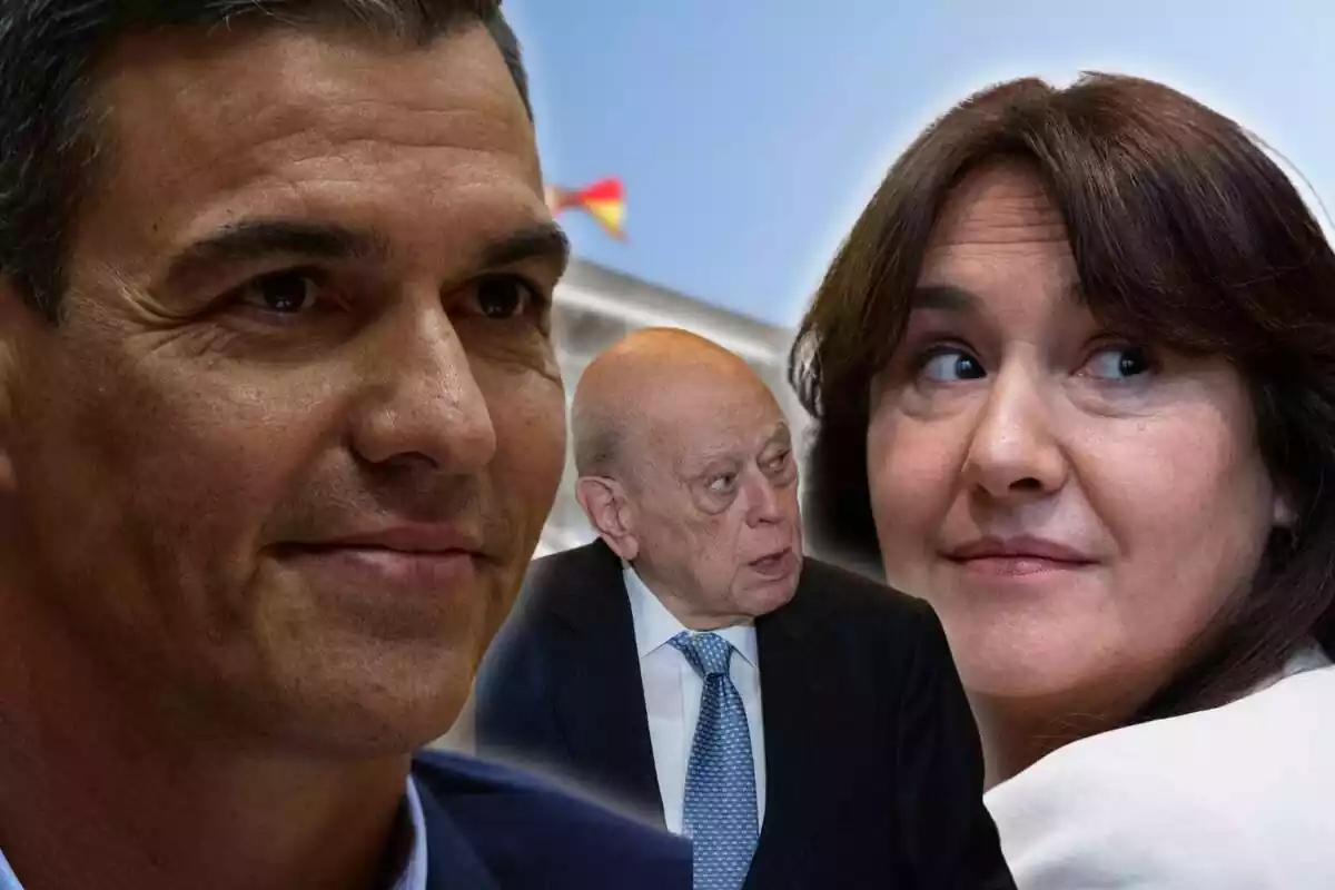 Fotomuntatge de Pedro Sánchez, Jordi Pujol i Laura Borràs