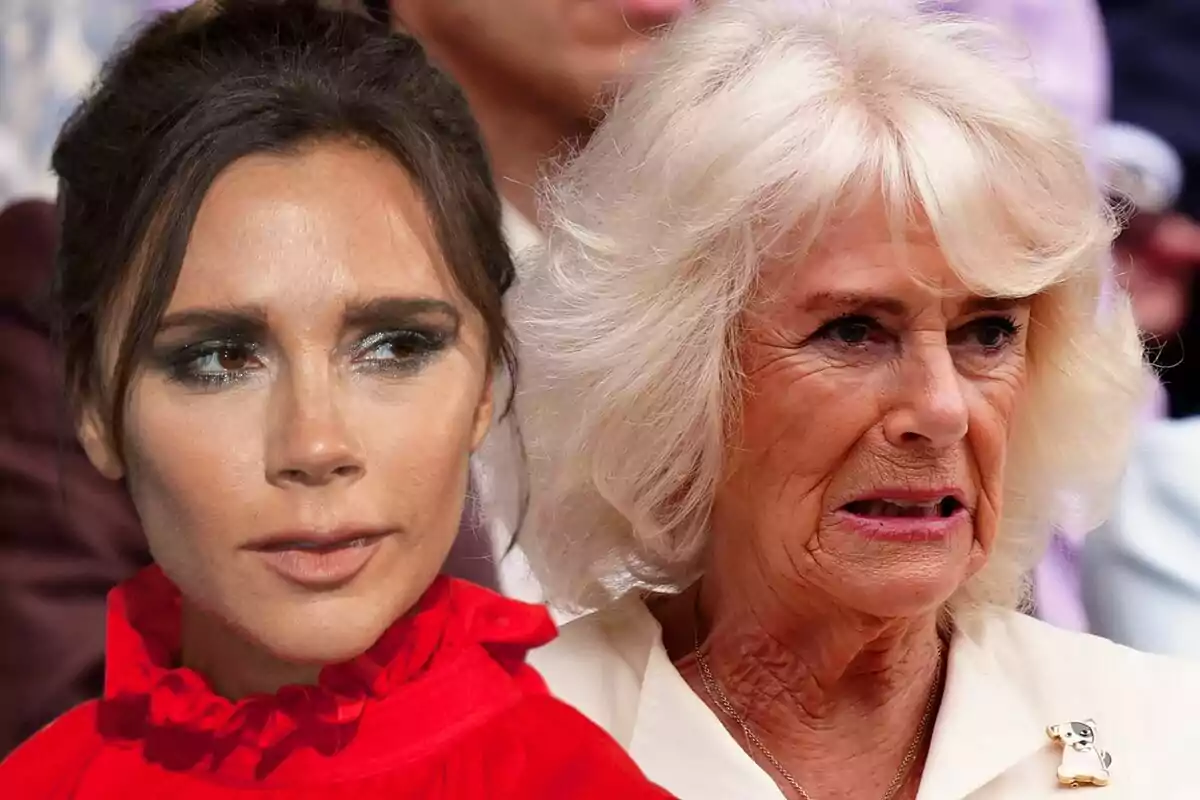 Two women with different facial expressions, one with dark hair and the other with light hair, at a public event.