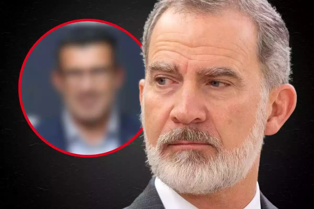 Fotomuntatge del rei Felip amb una imatge borrosa de Luis Figo