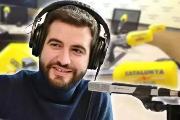 Fotomuntatge de Ricard Ustrell i una imatge d'un estudi de Catalunya Ràdio