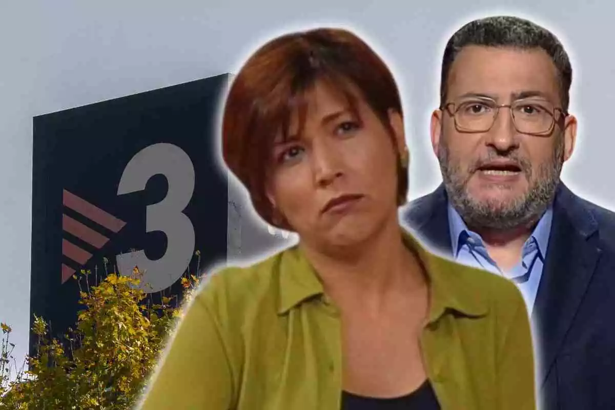 Fotomuntatge amb una imatge de fons de TV3 i al capdavant Toni Soler i Rosa Andreu de jove