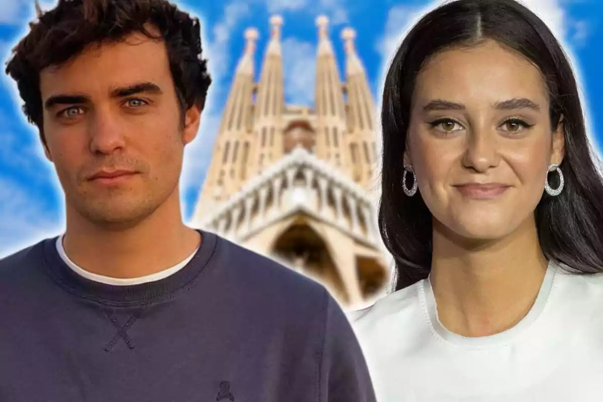 Fotomuntatge de Victoria Federica i el seu presumpte nuvi, Alex Recort, amb la Sagrada Família de Barcelona de fons