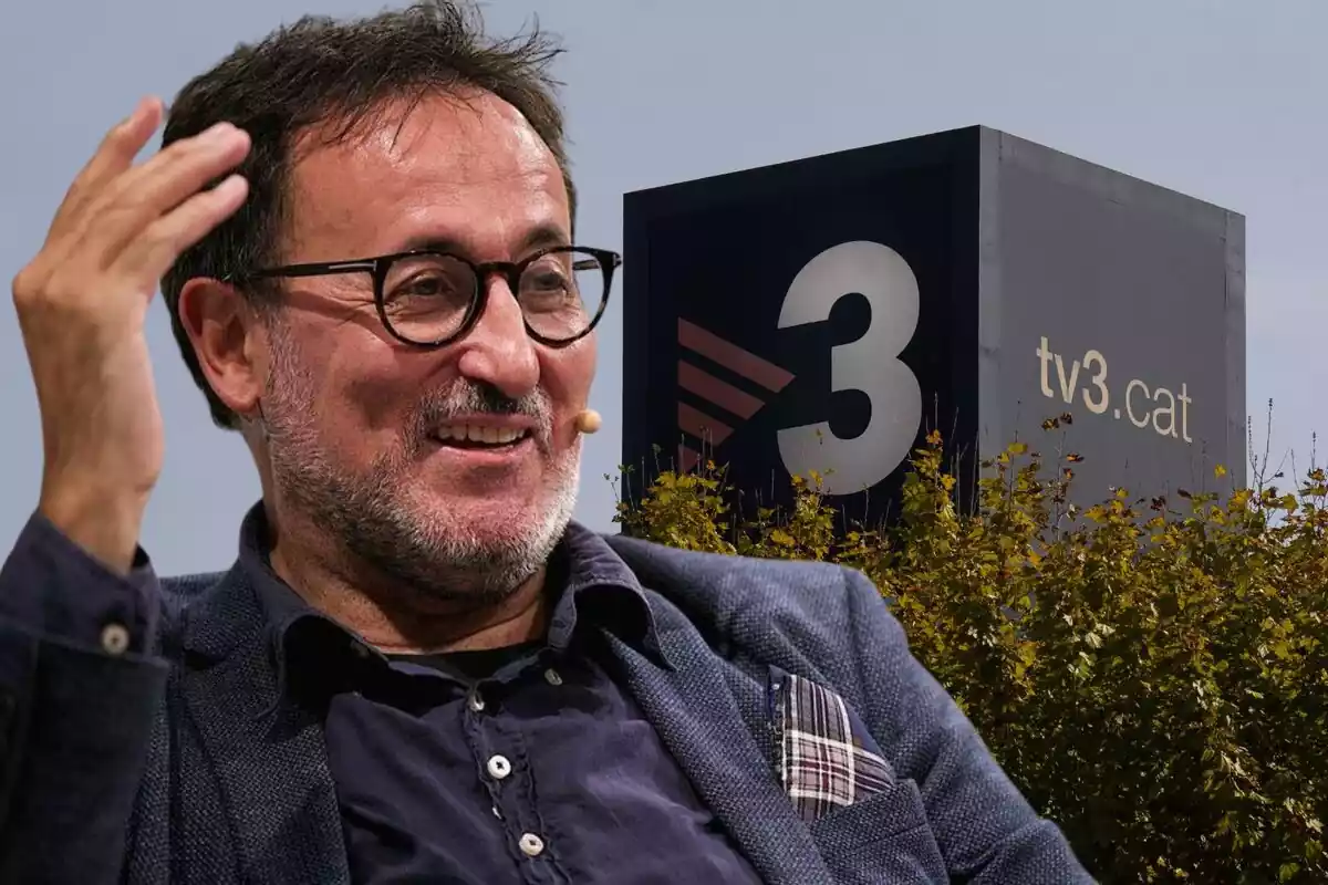 Fotomuntatge de Xavier Graset amb les instal·lacions de TV3 de fons