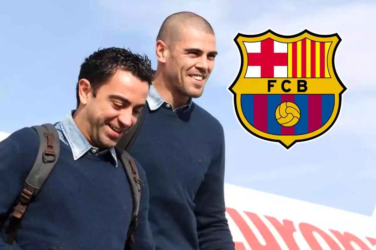 Víctor Valdés i Xavi Hernández, junts durant un dels desplaçaments del Barça per jugar un partit de la UEFA Champions League.