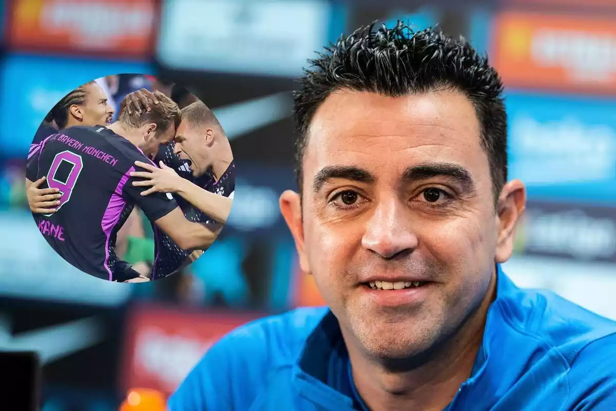 Xavi Hernández observant els jugadors del Bayern celebrar un gol