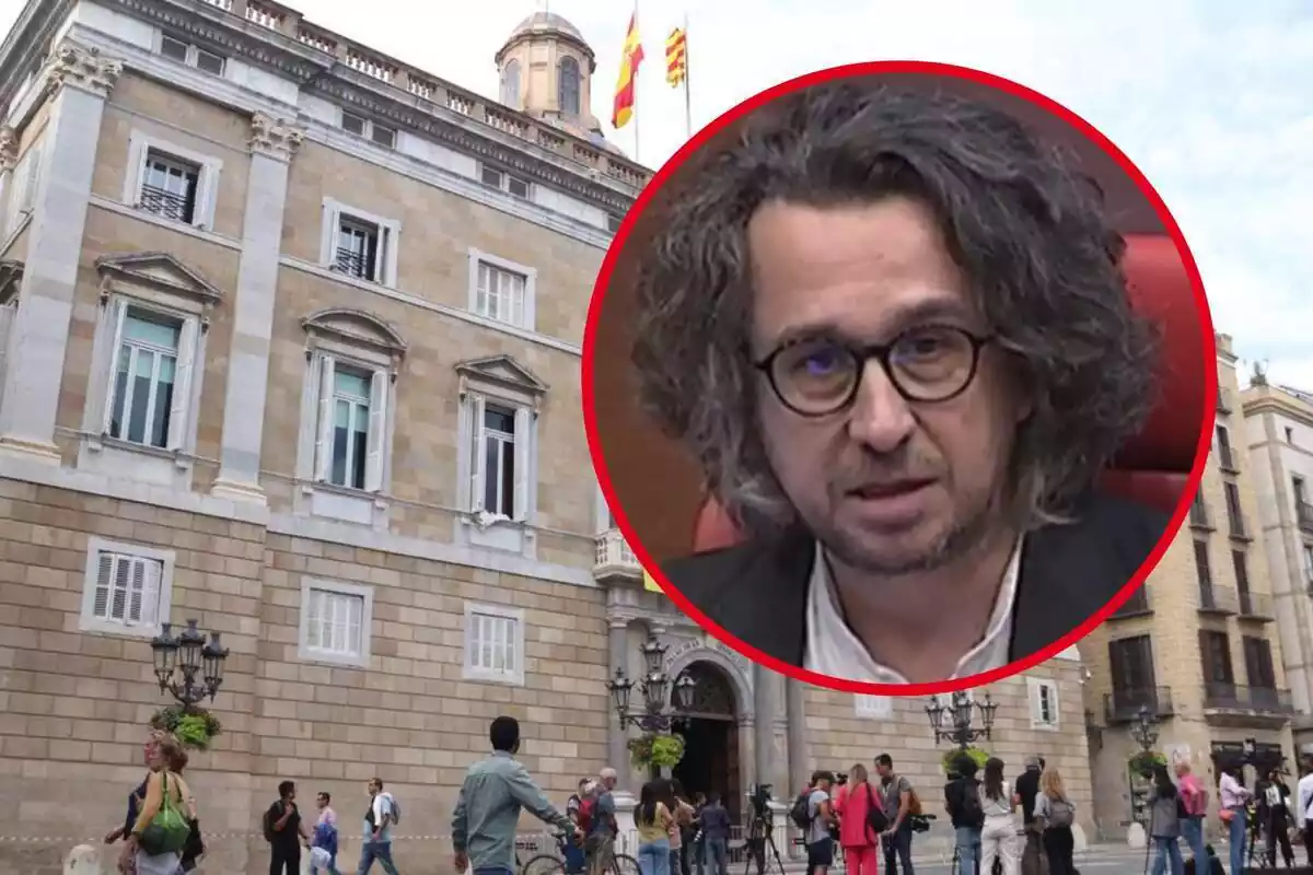 Muntatge amb una imatge de la façana del Palau de la Generalitat i un marc amb un primer pla d'Ismael Peña López