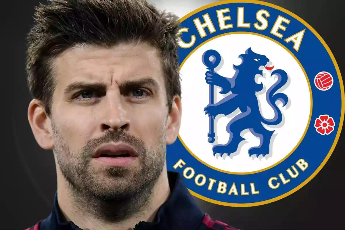 Muntatge de Gerard Pique amb escut del Chelsea