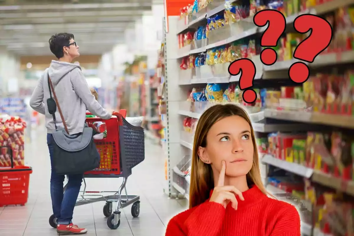 Persona en un supermercat i una altra pensant