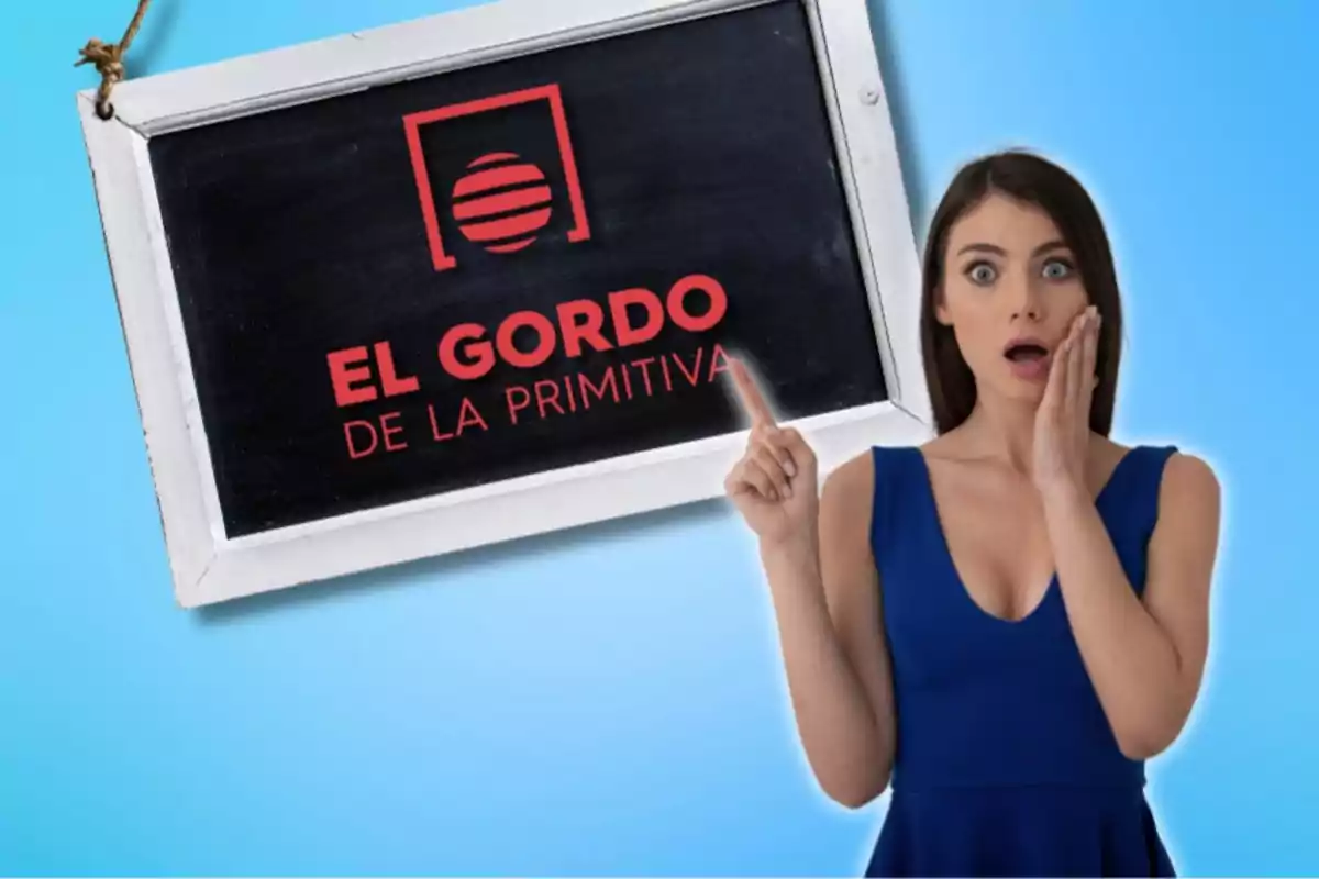 Dona sorpresa assenyalant un cartell que diu “El Gros de la Primitiva”.