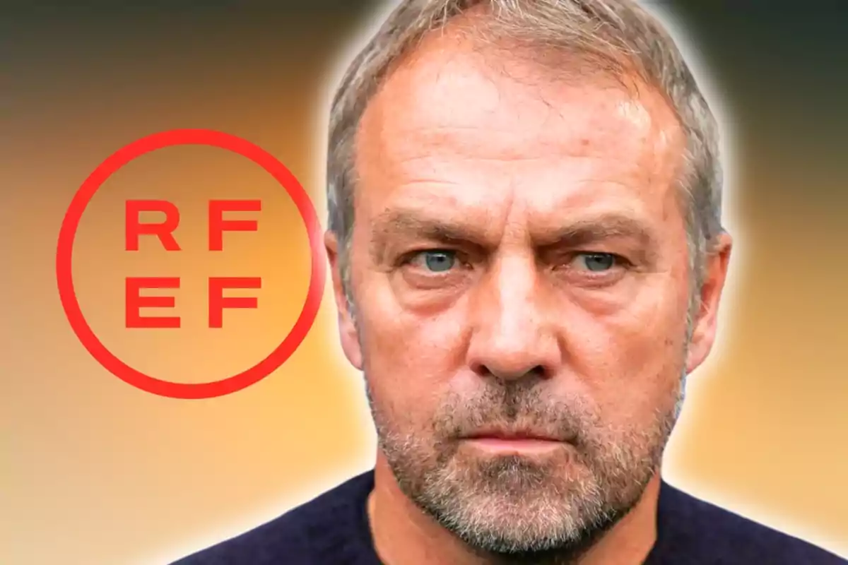 Un home amb expressió seriosa i barba, amb un logotip vermell de RFEF a la seva esquerra sobre un fons degradat.