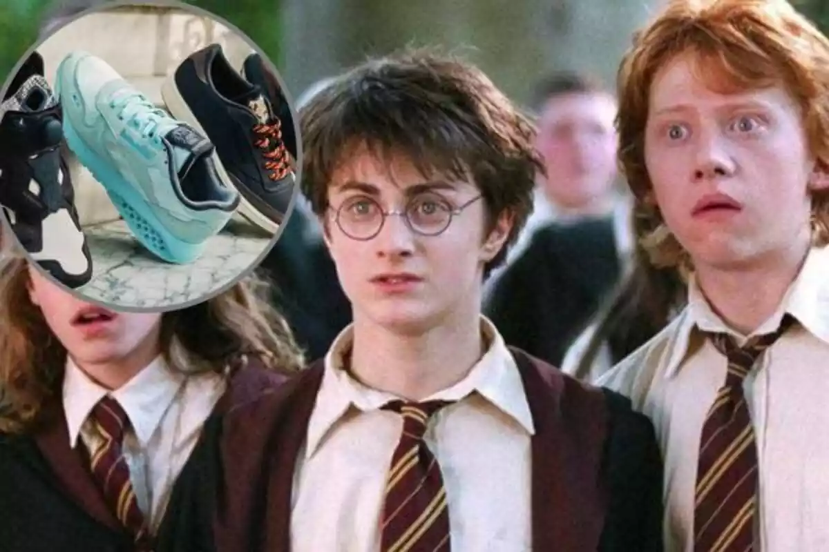 Grame de la pel·lícula Harry Potter amb els protagonistes fent cara de espantats