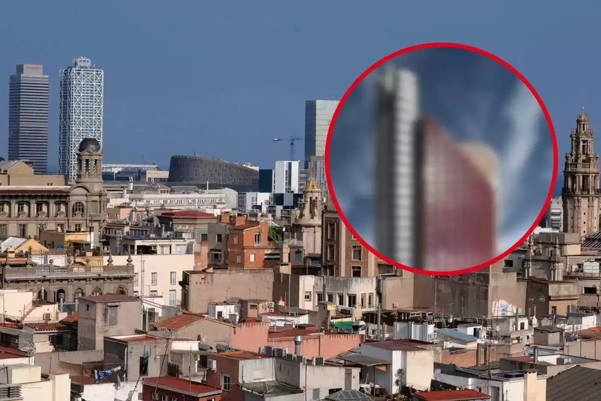 Muntatge fotogràfic entre una imatge de Barcelona i una torre de l'Hospitalet de Llobregat