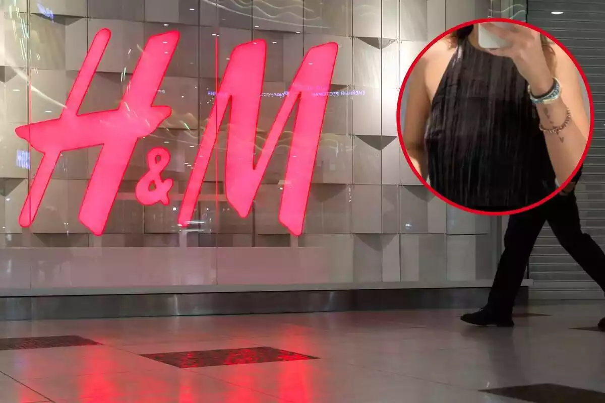 Botiga H&M i primer pla del top cropped de vellut