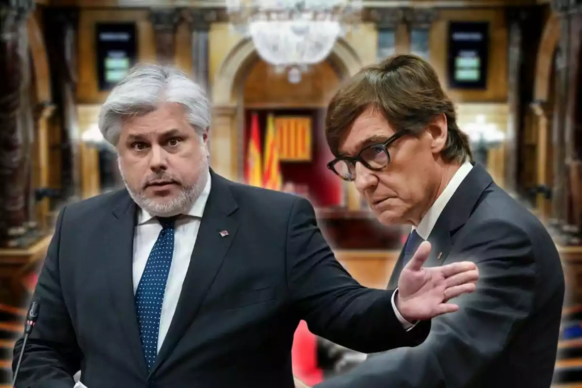 Two men in suits in a parliamentary setting.
