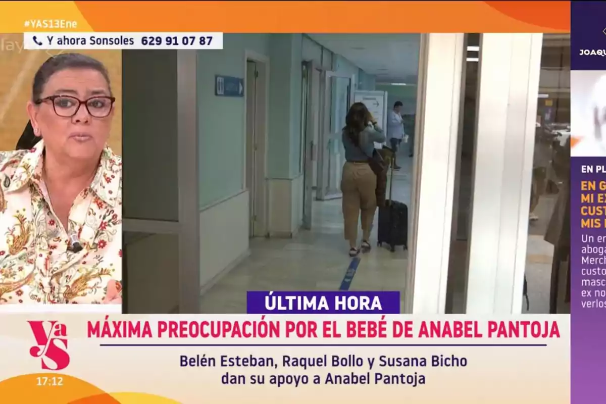 María del Monte con gafas en 'Y ahora Sonsoles' mientras se informa sobre la preocupación por el bebé de Anabel Pantoja.