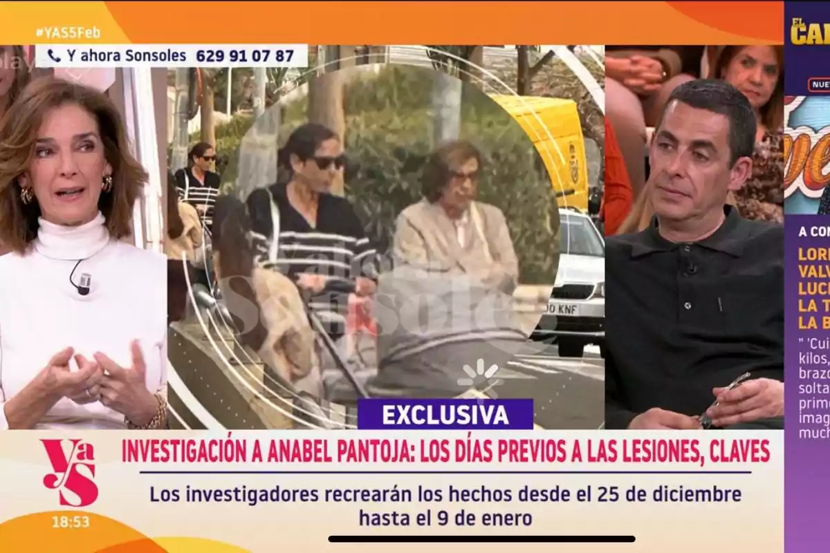 A television program discusses an investigation related to Anabel Pantoja, showing images and comments from the hosts.