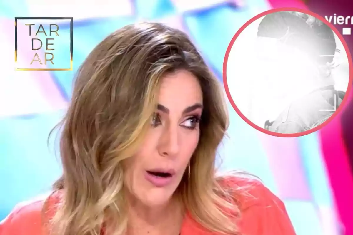 Veronica Dulanto con cabello rubio y expresión sorprendida aparece en un programa de televisión llamado "TardeAR", con un recuadro circular en la esquina superior derecha que muestra una imagen sobreexpuesta.