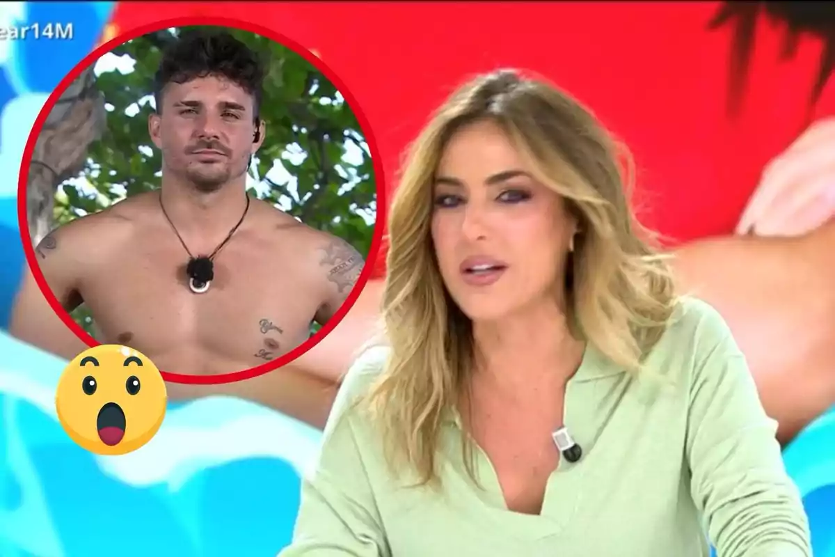 Verónica Dulanto está hablando mientras en la esquina superior izquierda aparece un recuadro con Manuel Gónzalez sin camisa y un emoji sorprendido.