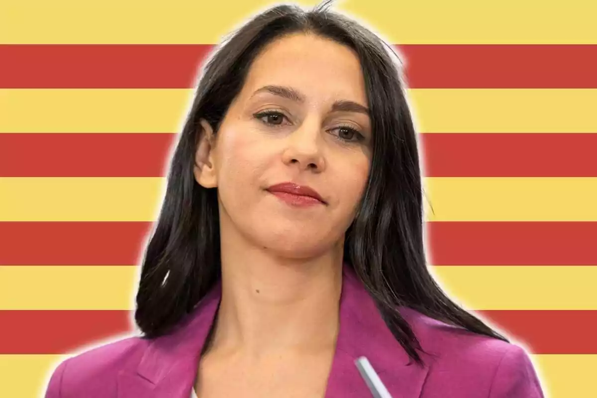 Ines Arrimades amb la bandera de Catalunya de fons