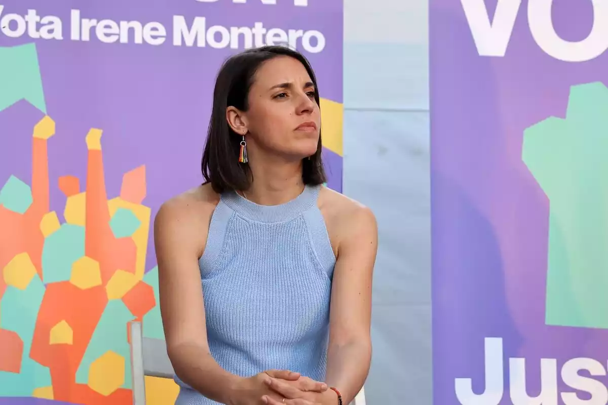 La candidata de Podem a les eleccions europees, Irene Montero, durant un acte de campanya del partit, a la Plaça Santa Pagesa, a 28 de maig de 2024, a Palma de Mallorca