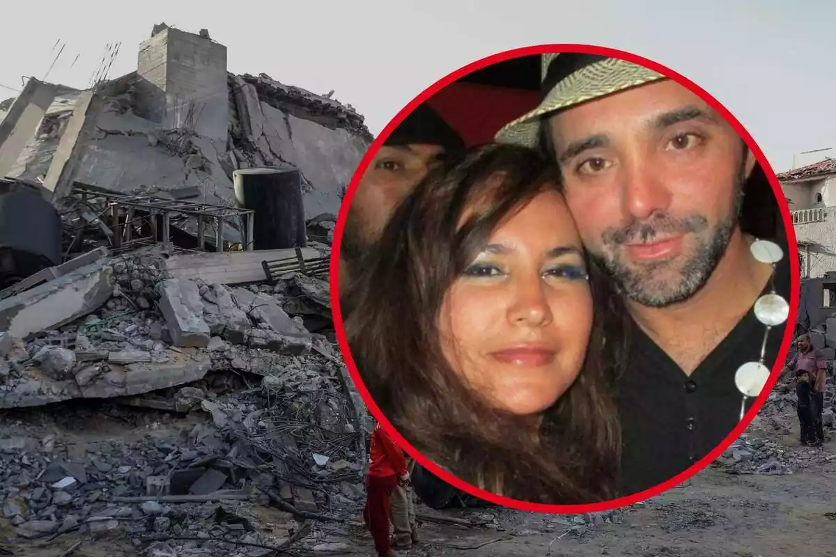 Muntatge de fotos d'Iván Illarramendi i la seva xicota amb Gaza destruïda de fons