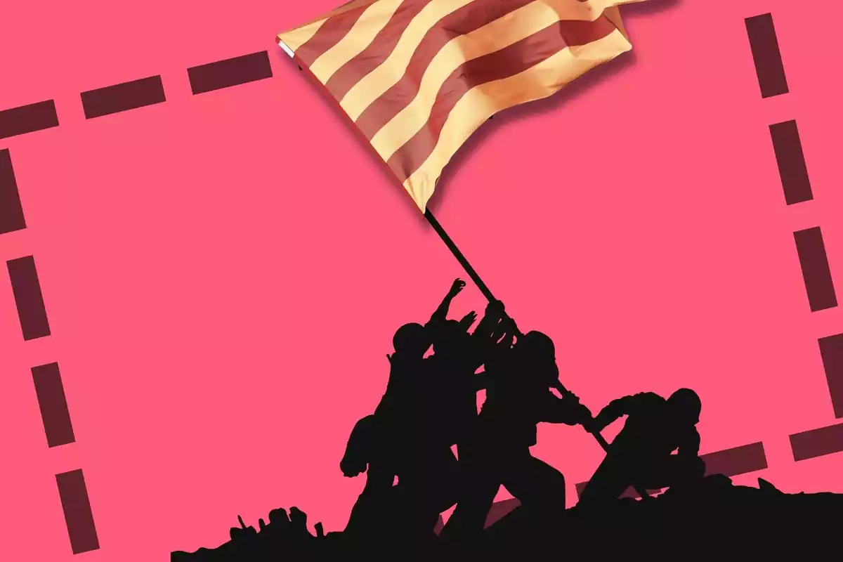 Imatge dels soldats d'iwo jima amb la bandera catalana