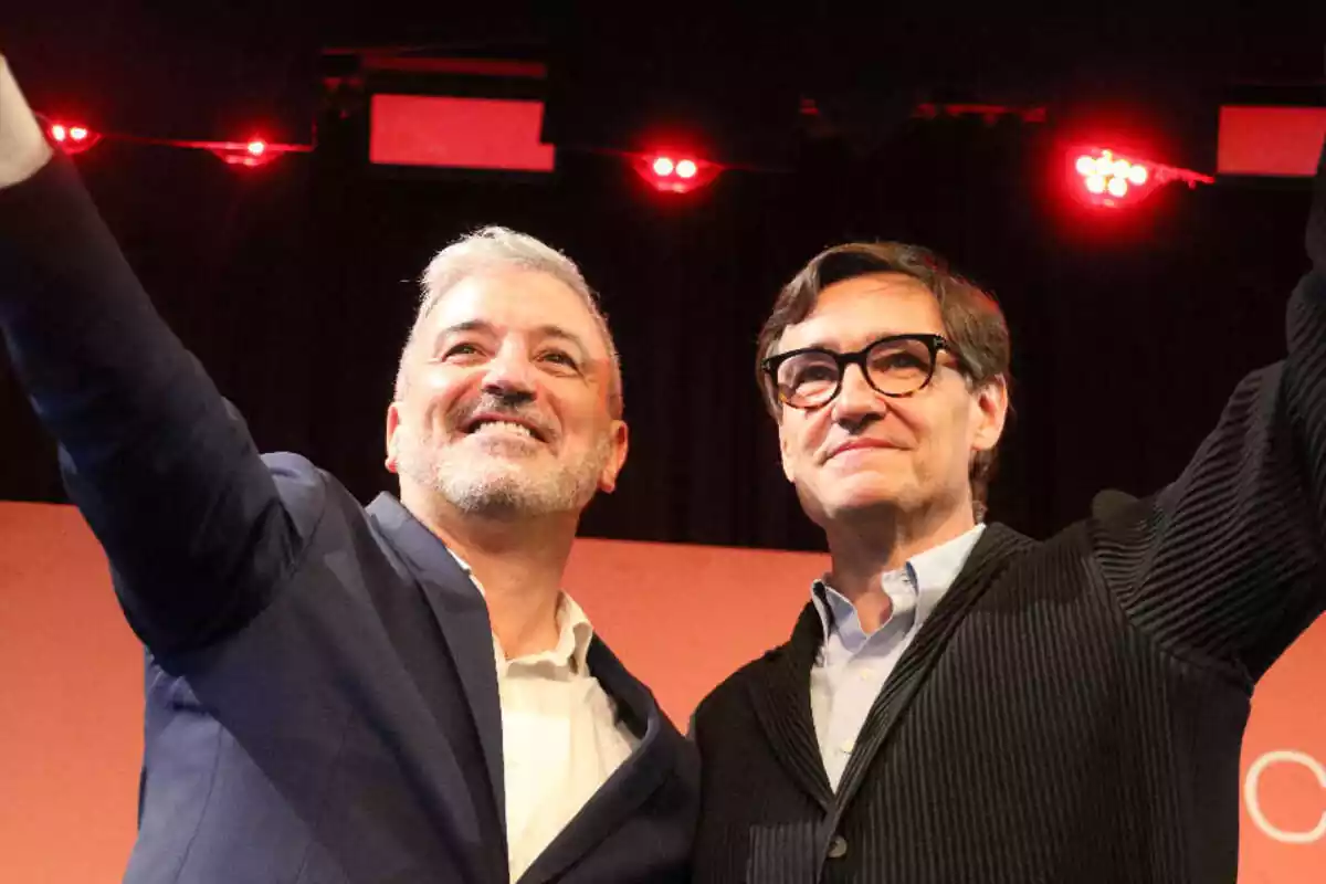 Jaume Collboni con Salvador Illa en un acto de campaña electoral