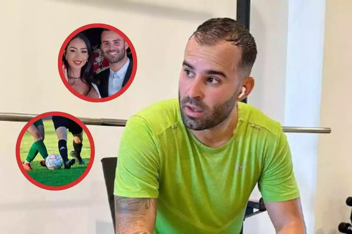 Jesé Rodriguez i al seu costat una imatge amb Aurah Ruiz i una altra de dues persones jugant a futbol