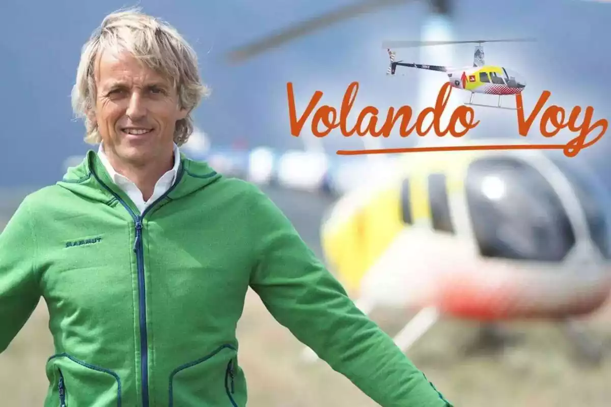 Jesús Calleja amb el logo de Volant Vaig de Quatre