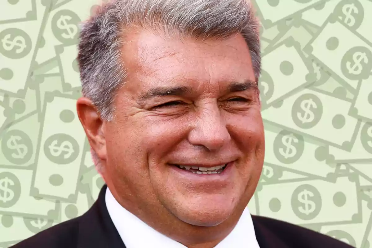 A smiling man with a background of dollar bills.