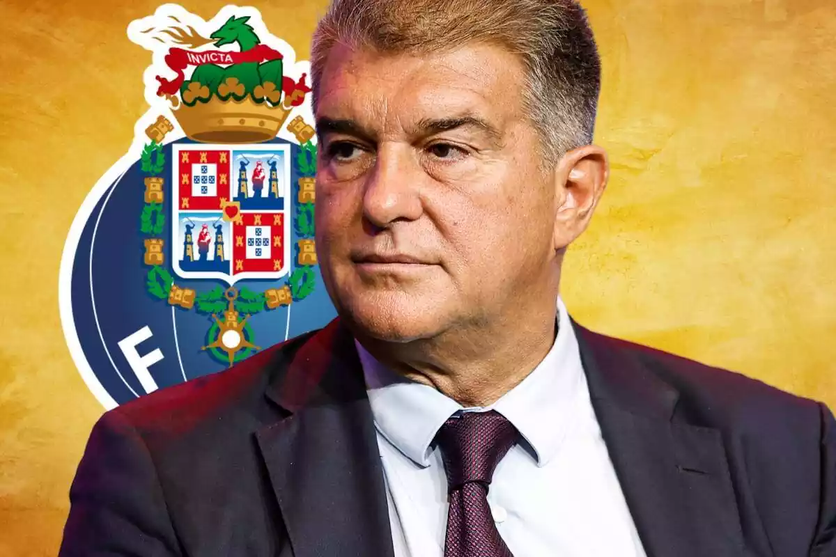 Muntatge Joan Laporta amb l'escut del Porto