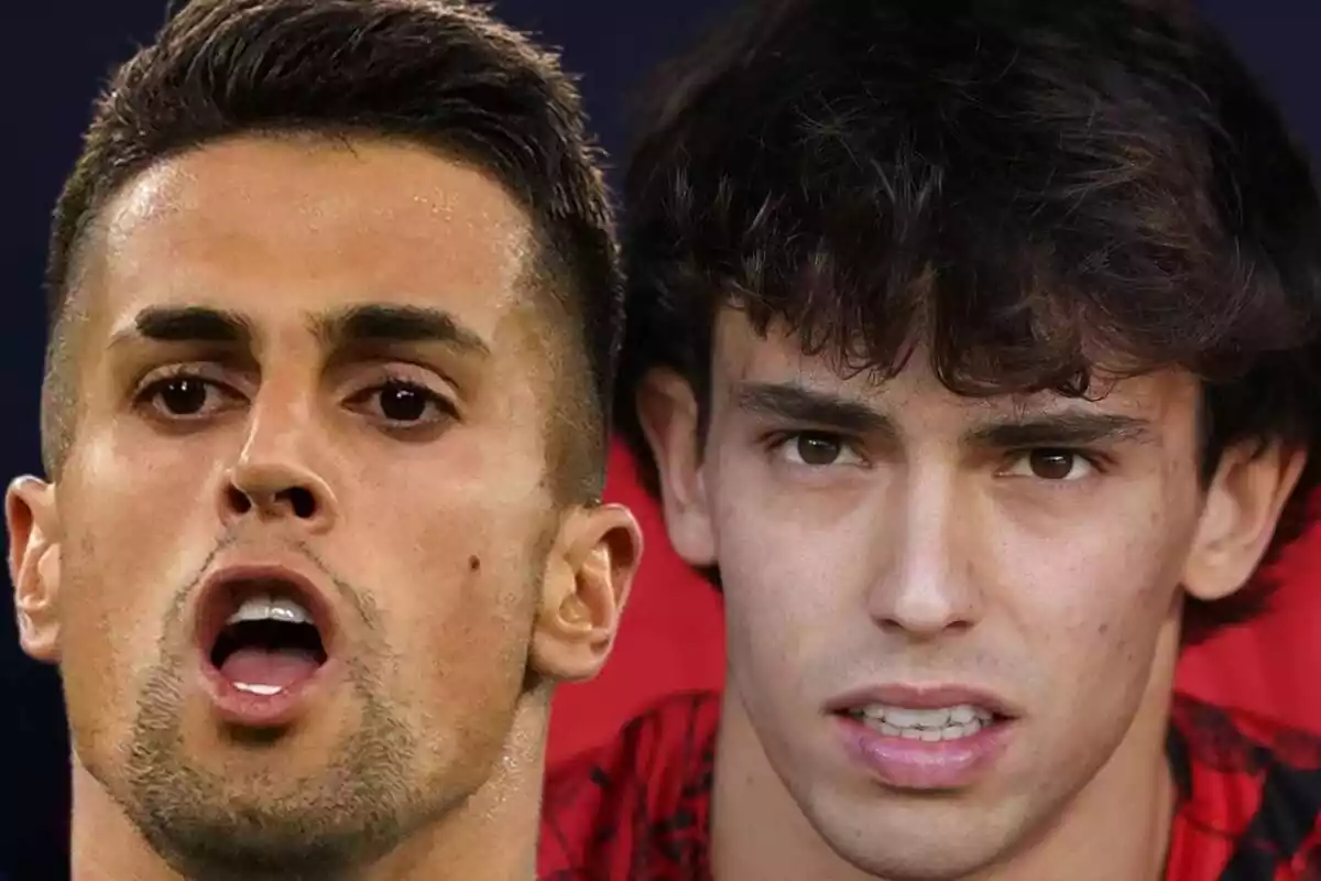 Muntatge de Joao Cancel·lo amb la boca oberta i Joao Félix amb cara seriosa