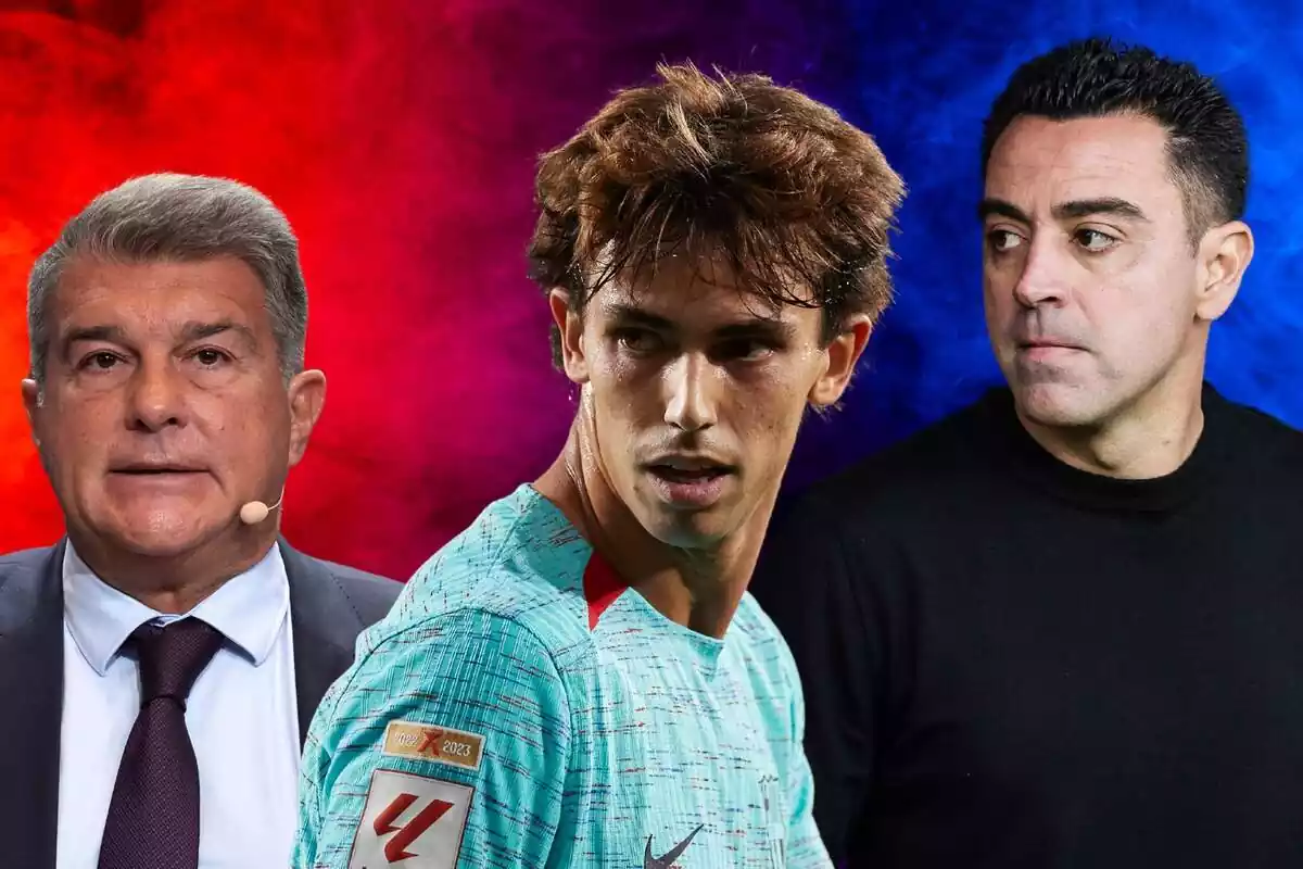 Muntatge de Joao Felix amb Xavi Hernández i Joan Laporta