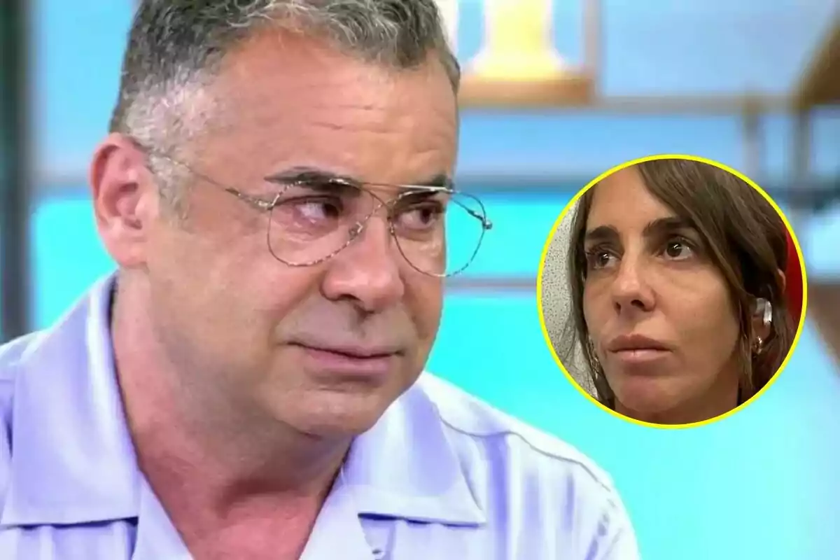 Jorge Javier Vázquez con gafas y expresión seria en El Diario de Jorge con un recuadro que muestra a Anabel Pantoja con auriculares.