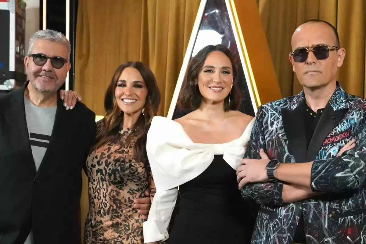 Florentino Fernández, Paula Echevarría, Tamara Falcó y Risto Mejide posan durante la presentación de la décima temporada de 'Got Talent España', a 20 de junio de 2024, en Madrid