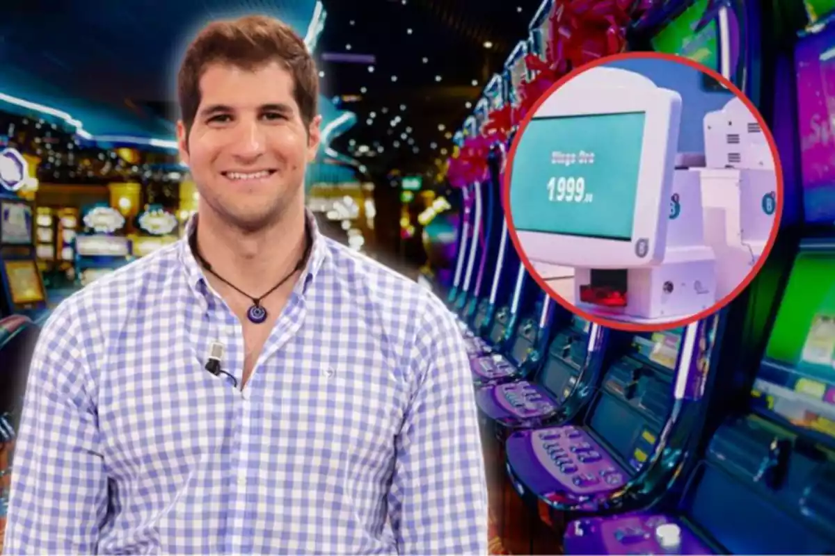 Julián Contreras Jr. sobre un fons d'un casino i al costat una rodona amb una ptanlla que assenyala un bingo i el número 1999