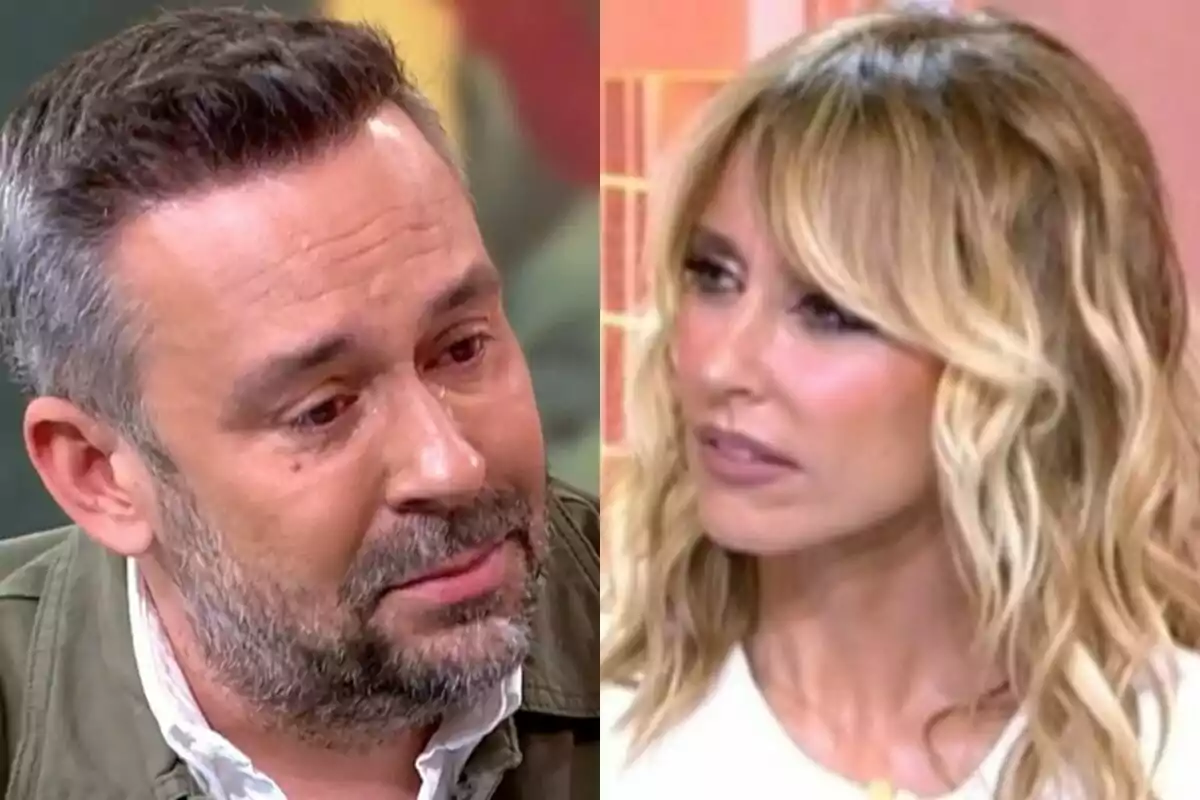 Dues persones a la festa, Kike Calleja emocionat mentre Emma García l'observa.