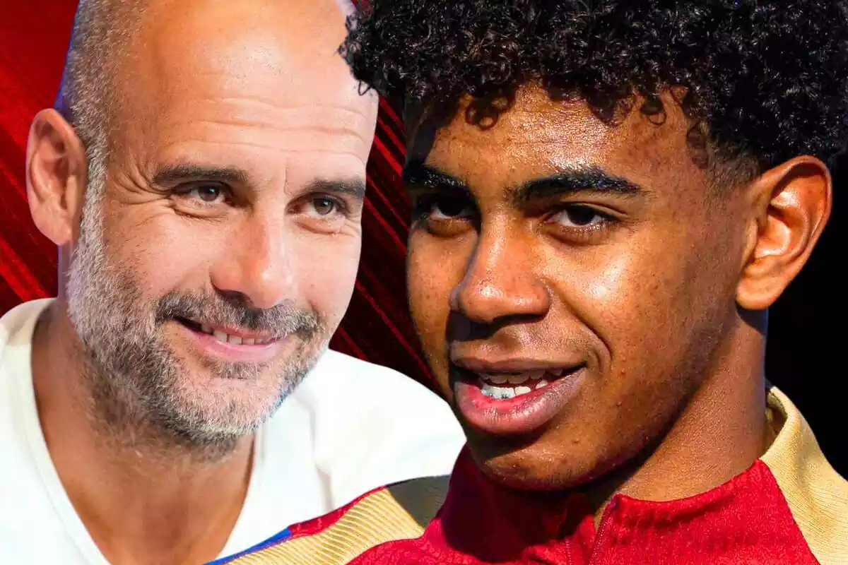 Lamine Yamal amb Pep Guardiola amb un gran somriure