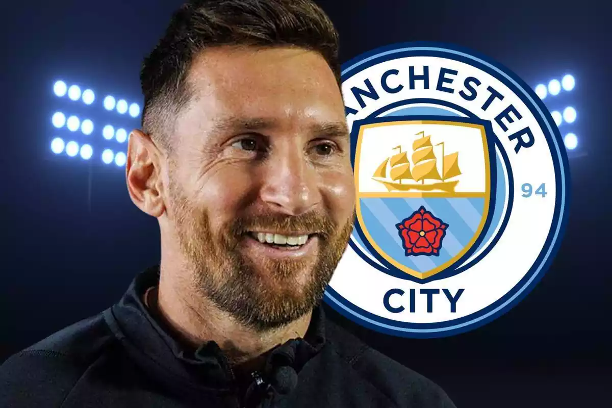 Muntatge de Leo Messi amb l'escut del Manchester City