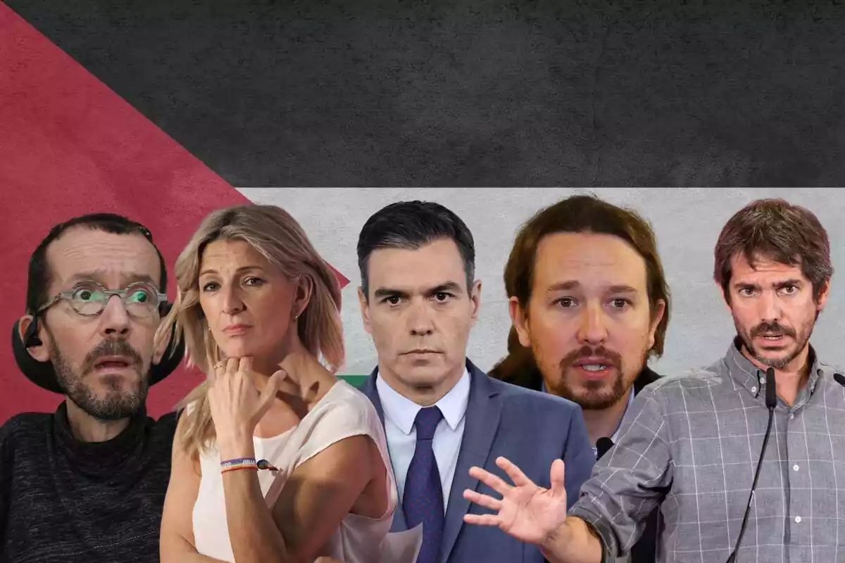 Muntatge amb alguns dels líders de l'esquerra espanyola: Pablo Echenique Yolanda Dies Pedro Sanchez Pablo Iglesias Ernest Urtasun