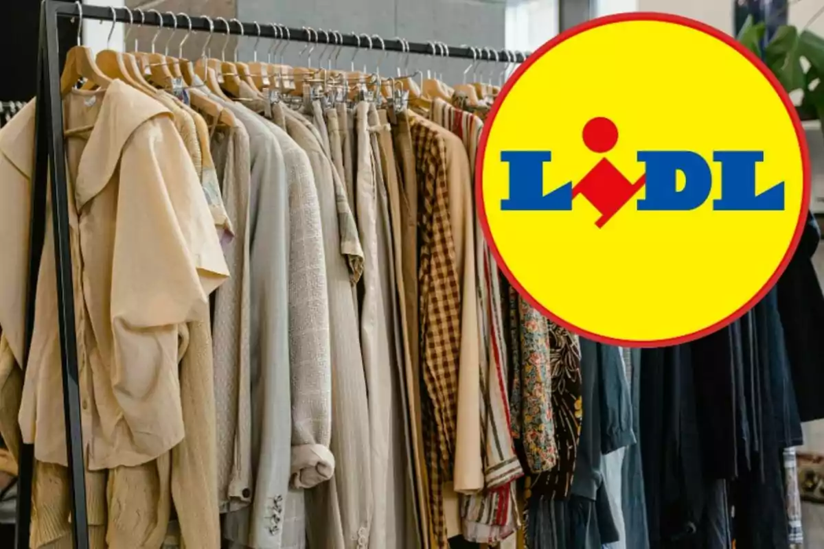 Roba penjada en un penjador amb el logotip de Lidl superposat.