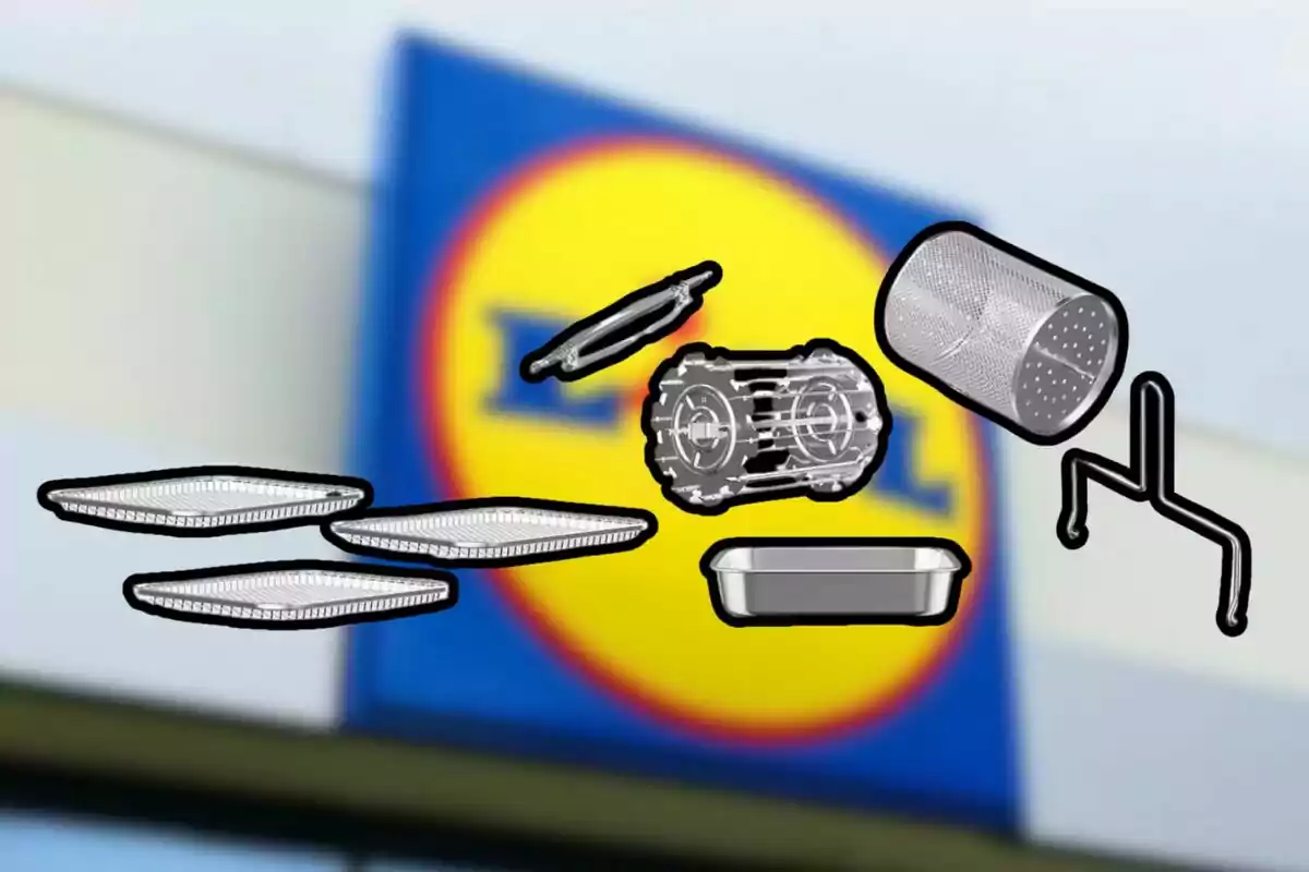 Utensilios de cocina sobre un fondo con el logotipo de una tienda. Utensilios de cocina sobre un fondo con el logotipo de una tienda.