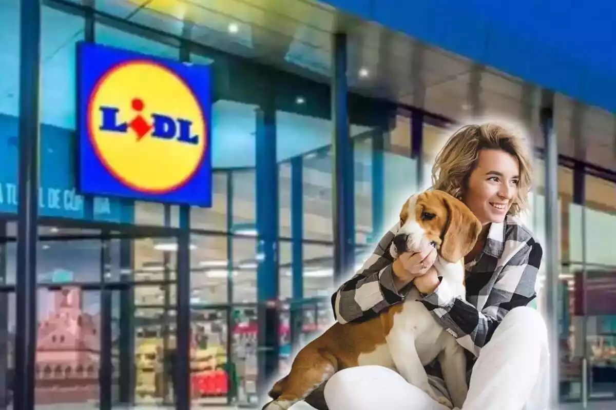 Noia amb una mascota i un supermercat de Lidl