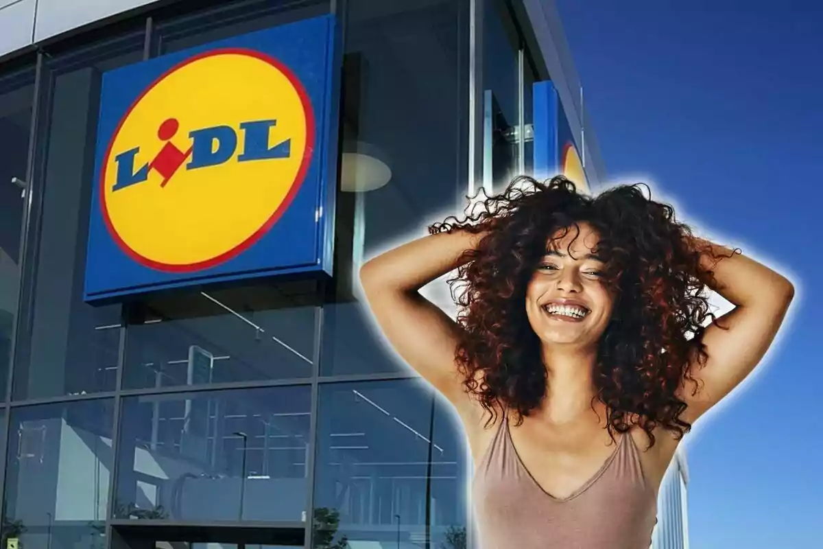 Una dona somrient davant d'una botiga Lidl.