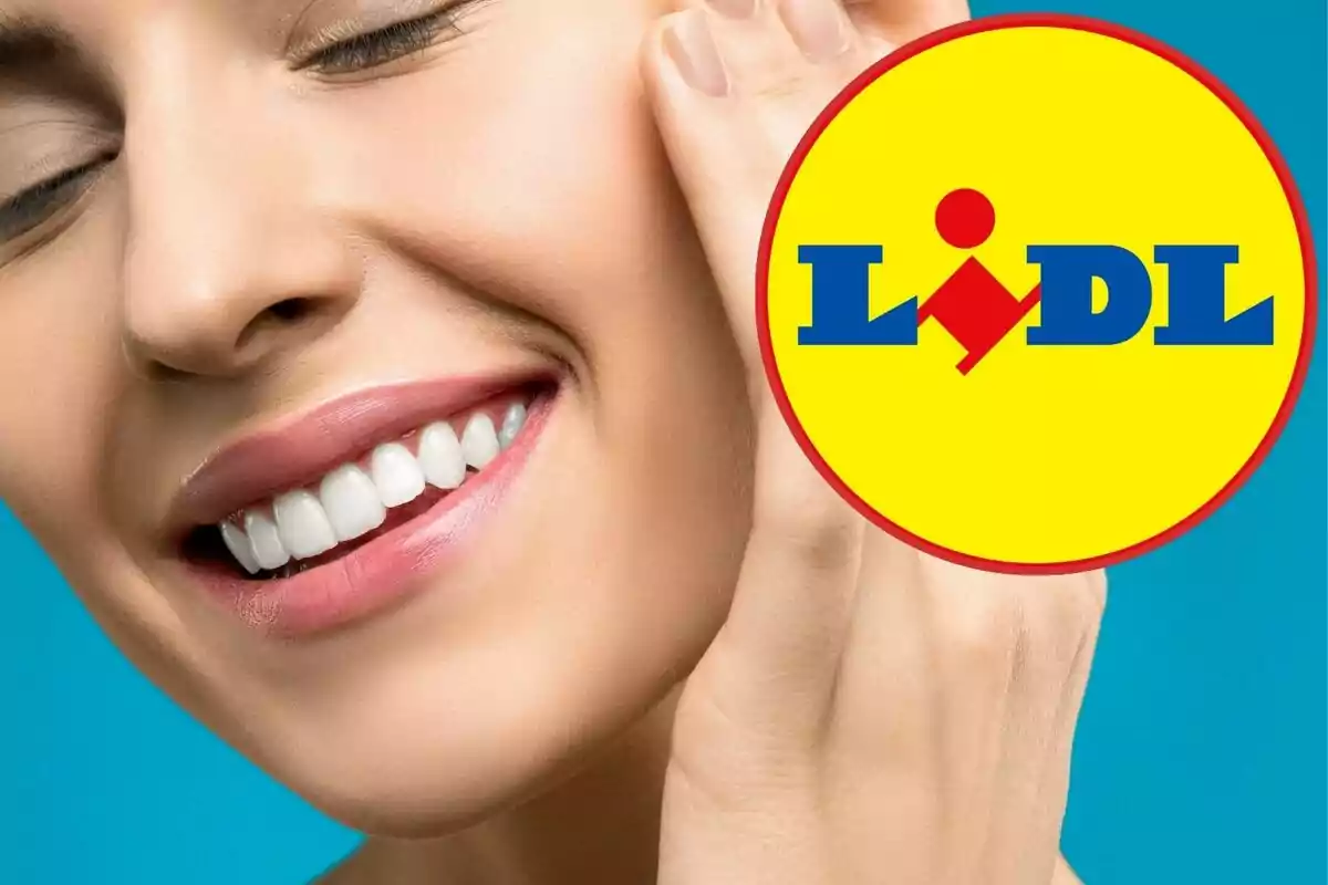 Una persona somrient amb el logotip de Lidl superposat. Una persona somrient amb el logotip de Lidl superposat.
