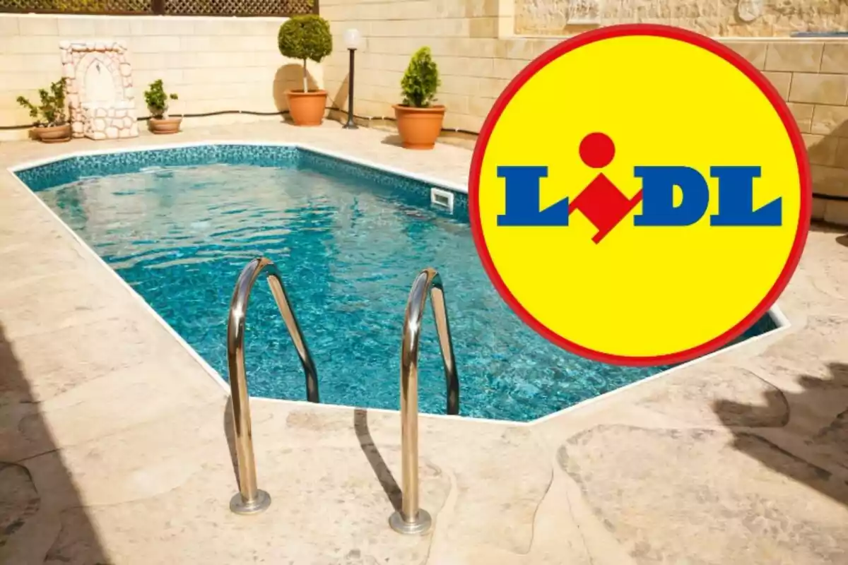 Una piscina i el logotip de Lidl