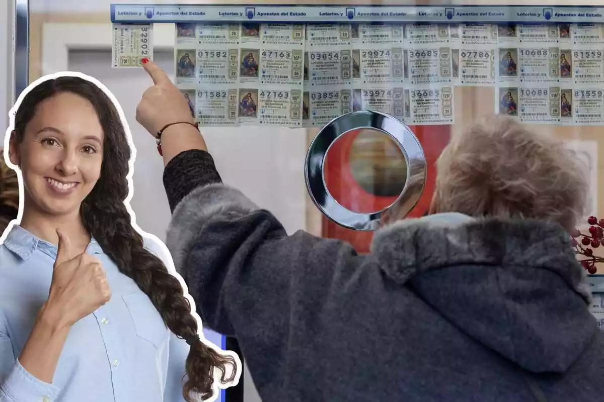 Imatge de fons d´una persona demanant un dècim en una Administració i una altra d´una dona amb gest d´aprovació