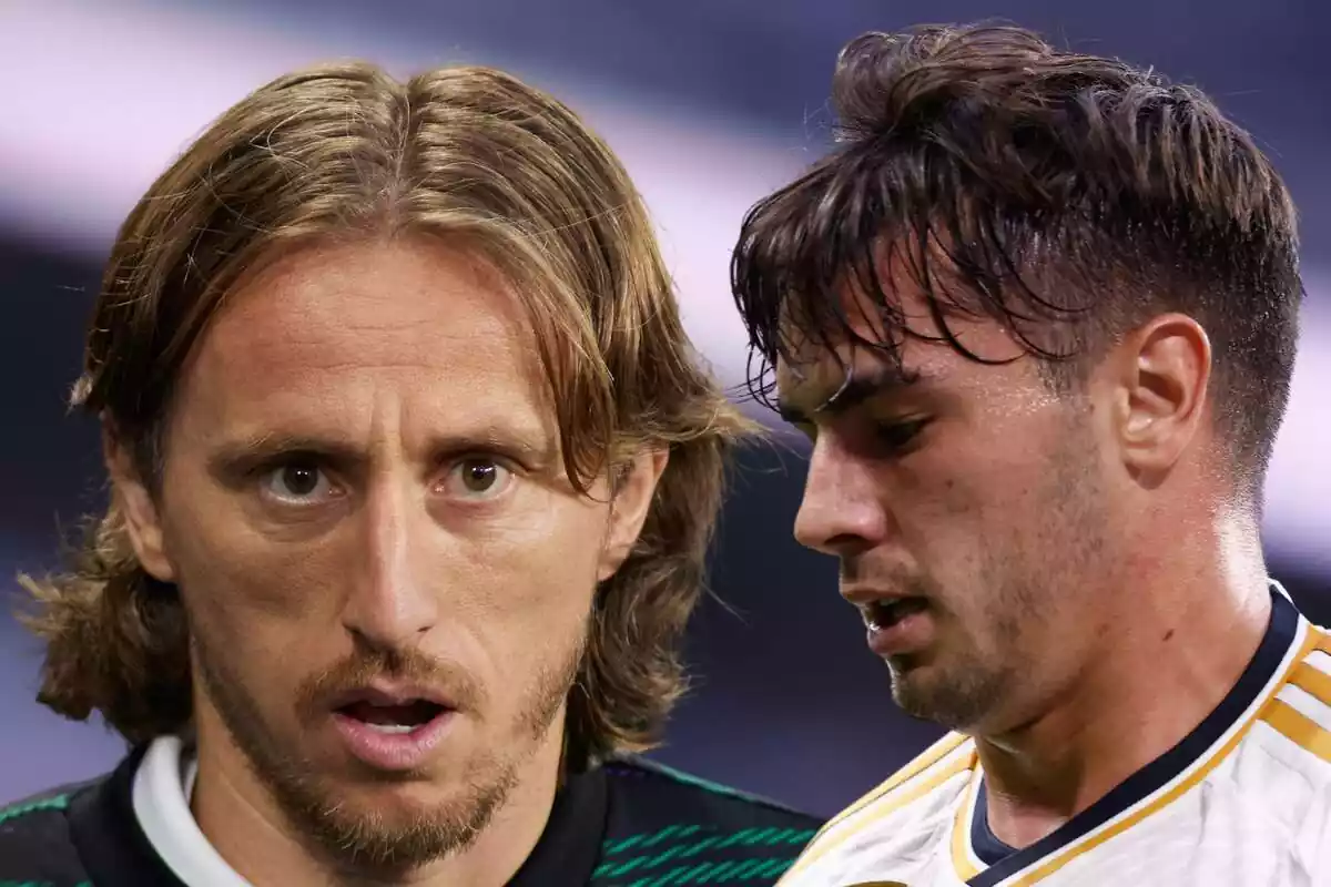 Muntatge de Luka Modric sorprès amb Brahím Díaz capcot