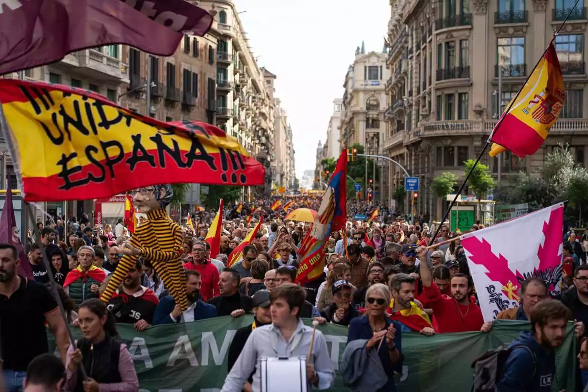 Milers de persones durant una manifestació contra l'amnistia, el 12 de novembre de 2023, a Barcelona, Catalunya