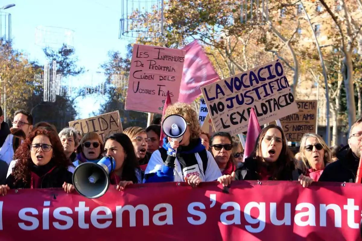 Imatge de la manifestació d´infermeres a Barcelona